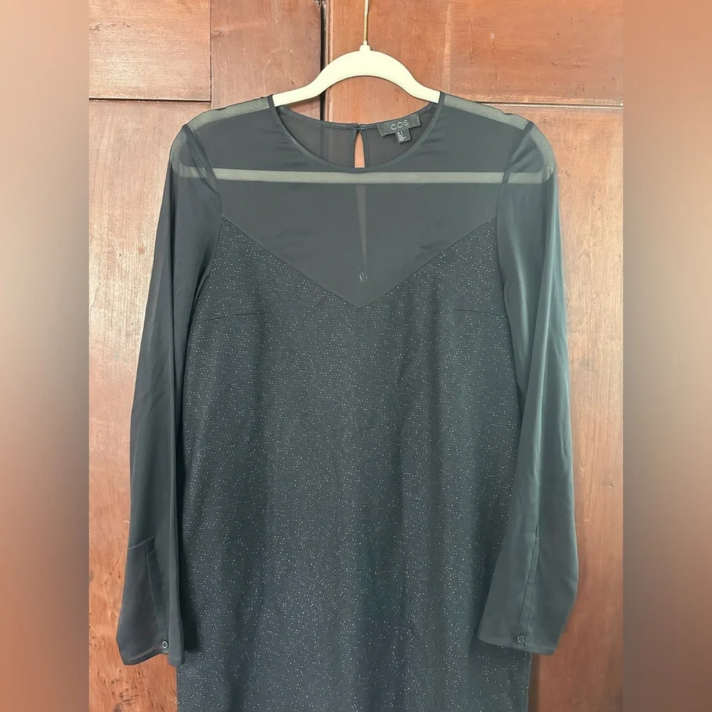 COS Black Long Sleeve Dress with Sheer Detail - Picture 4 of 13